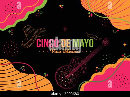 Cinco de Mayo orizzontale colorato sfondo vettoriale. 5 maggio festa del Messico festival. Astratto moderno e Memphis Neon fusione. Post sul sito Web Illustrazione Vettoriale