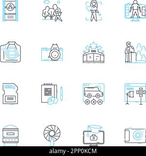 Set di icone lineari per la fotografia aziendale. Aziende, imprenditori, commerciali, marketing, professionisti, Finance, Executive line vector e Concept Signs Illustrazione Vettoriale