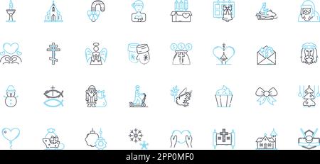 Set di icone lineari per le feste. Celebrazione, gioia, Famiglia, felicità, Amore, Dono-dare, vettore linea Cheer e segnali di concetto. Festa, Tradizioni Illustrazione Vettoriale