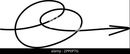 Freccia linea DOODOLE. Freccia a spirale tracciata a mano. Illustrazione con isolamento vettoriale Illustrazione Vettoriale