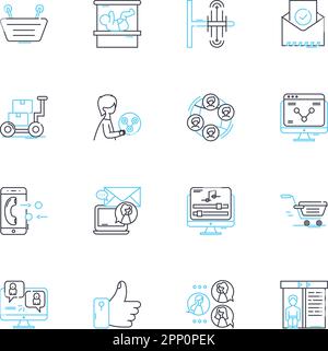 Set di icone lineari per la ricerca dati. Analisi, analisi, big data, business, raccolta, Computazione, vettore di linea di computer e segnali concettuali. Dati Illustrazione Vettoriale