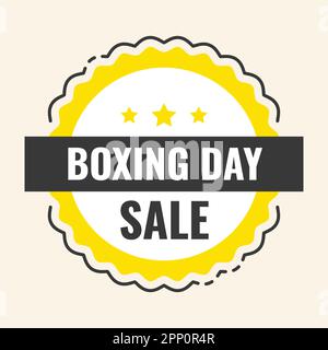 Boxing Day Text con cornice circolare ondulata su sfondo giallo per la vendita etichetta o Sticker Design. Illustrazione Vettoriale