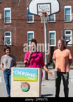 Il rivoluzionario Love Bank Park in Cherokee Street, South St Louis Foto Stock