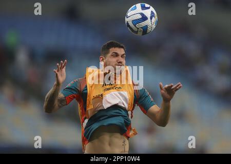 Rio de Janeiro, Brasile, 18th Apr, 2023. Nino di Fluminense, durante il warm-up prima della partita tra Fluminense e il più forte per il 2st° round del Gruppo D di Libertadores 2023, allo Stadio Maracana, a Rio de Janeiro, Brasile, il 18 aprile. Foto: Daniel Castelo Branco/DiaEsportivo/Alamy Live News Foto Stock