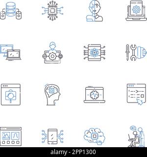 Raccolta di icone della riga di gestione del database. SQL, schema, query, indicizzazione, backup, Illustrazione lineare, vettoriale di ottimizzazione e di recupero. Sicurezza Illustrazione Vettoriale