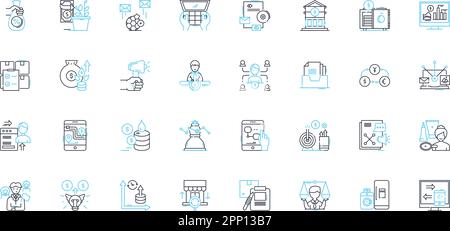 Set di icone lineari dei fondi. Investimenti, portafoglio, capitale, attività, capitale, Titoli, vettore di linea di obbligazioni e segnali concettuali. Mutuali, risparmio, finanziamento Illustrazione Vettoriale