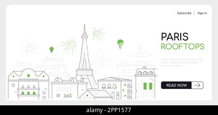Paris Rooftops - banner vettoriale moderno di stile design sottile Illustrazione Vettoriale