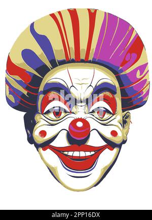 Divertente ritratto di un clown isolato in un'immagine vettoriale bianca a colori Illustrazione Vettoriale