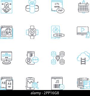 Programma di affiliazione icone lineari set. Commissione, Referral, Partnership, Bonus, Vendite, Marketing, vettore di linea di ricavi e segnali di concetto. Conversione,collegamento Illustrazione Vettoriale