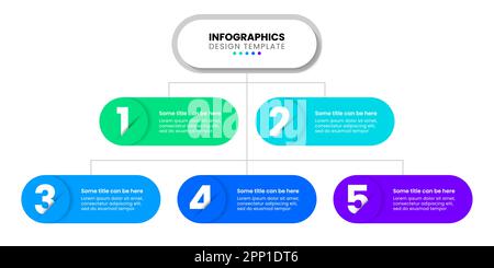 Modello infografico con icone e 5 opzioni o passaggi. Può essere utilizzato per il layout del flusso di lavoro, il diagramma, il banner, il webdesign. Illustrazione vettoriale Illustrazione Vettoriale