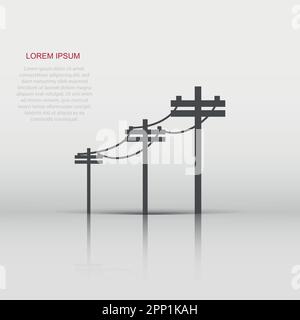 Icona linee di alimentazione ad alta tensione vettoriale in stile piatto. Pittogramma con illustrazione del segnale del polo elettrico. Concetto di business della linea elettrica. Illustrazione Vettoriale