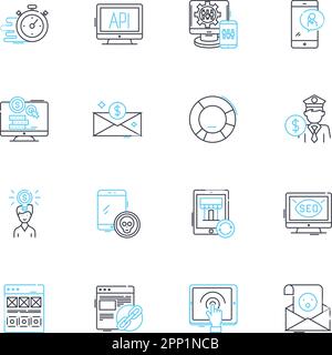 Set di icone lineari per l'utilizzo delle risorse. Ottimizzazione, efficienza, capacità, produttività, utilizzo, Assegnazione, vettore di linea di carico e segnali concettuali Illustrazione Vettoriale