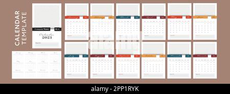 Calendario annuale da parete di 2023 anni con Planner e Organizer in due diversi formati con Photo o Image Placeholder. Illustrazione Vettoriale