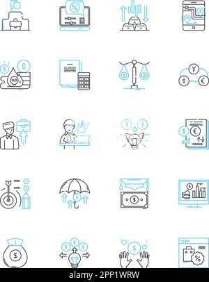 Set di icone lineari Cyber finance. Criptovaluta, Blockchain, Digital banking, Fintech, Bitcoin, Pagamento, vettore di linea di trading online e segnali di concetto Illustrazione Vettoriale