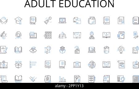 collezione di icone per la linea di educazione degli adulti. Neural nerks, algoritmi, analisi, automazione, Big data, Clustering, alberi decisionali vettoriali e lineari Illustrazione Vettoriale