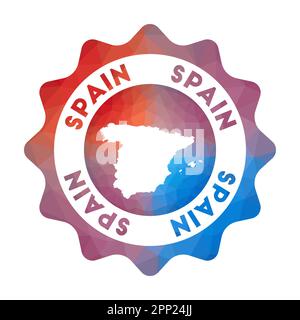 Spagna basso logo poly. Colorato logo di viaggio gradiente del paese in stile geometrico. Multicolore poligonale Spagna segno arrotondato con mappa per le vostre informazioni Illustrazione Vettoriale