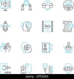 Set di icone lineari dei metodi avanzati. Ottimizzazione, algoritmo, modellazione, simulazione, apprendimento automatico, Intelligenza artificiale, vettore di linee di dati di grandi dimensioni e segnali concettuali Illustrazione Vettoriale
