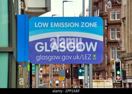 Cartello zona a basse emissioni Glasgow, Scozia, Regno Unito. Foto Stock