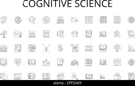 Collezione di icone della linea della scienza cognitiva. Campagne, sostenitori, donazioni, investitori, ricompense, Finanziamento, vettore Crowdfunding e illustrazione lineare Illustrazione Vettoriale