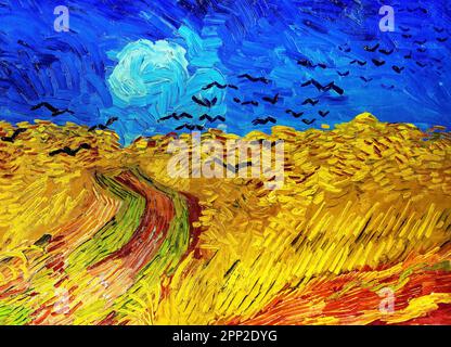 Wheatfield con i corvi in primo piano, Vincent Van Gogh pittura Foto Stock