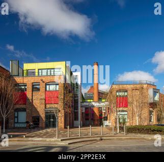 Vista esterna della Toffee Factory, Ouseburn Valley, Newcastle upon Tyne, Tyne and Wear, Inghilterra, Regno Unito Foto Stock