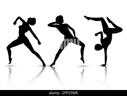 Collezione di silhouette di femmine in moderne pose da ballo Illustrazione Vettoriale