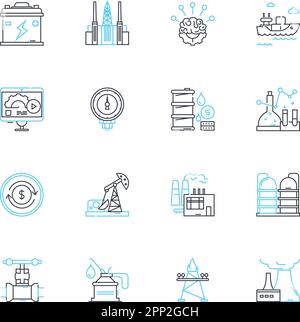Set di icone lineari per l'energia sostenibile. Rinnovabile, solare, eolica, idro, geotermica, Biomassa, vettore di linea di efficienza e segnali concettuali. Sostenibilità Illustrazione Vettoriale