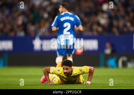 Cornellà de Llobregat, Spagna. 21st Apr 2023. Chris Ramos di Cadice CF Credit: Saolab/Alamy Live News Foto Stock