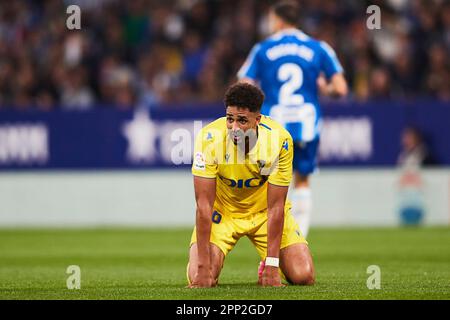 Cornellà de Llobregat, Spagna. 21st Apr 2023. Chris Ramos di Cadice CF Credit: Saolab/Alamy Live News Foto Stock