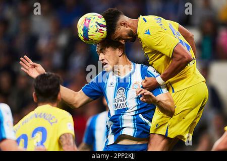 Cornellà de Llobregat, Spagna. 21st Apr 2023. Luis Hernandez di Cadice CF Credit: Saolab/Alamy Live News Foto Stock