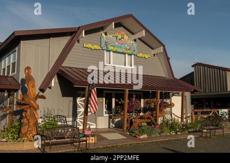 La Galleria asta vende artigianato locale e prodotti artigianali locali sulla Main Street, nella remota frazione di Seldovia, Alaska. Seldovia è un piccolo villaggio di pescatori sulla baia di Kachemak accessibile solo in aereo o in barca da Homer, Alaska. Foto Stock