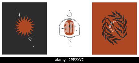 Disegno a mano astratto vettore grafico clipart illustrazioni logo set compositions.Wild Western design concept.Bohemian selvaggio ovest contemporaneo art.Cowboy Illustrazione Vettoriale