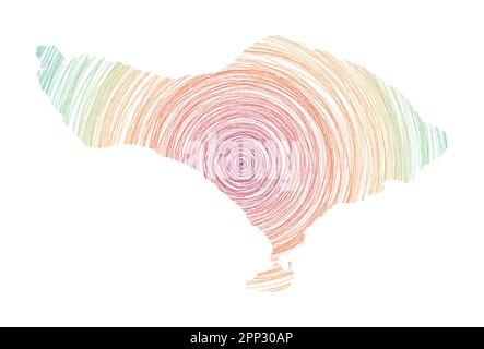 Mappa di Bali piena di cerchi concentrici. Disegna cerchi di stile a forma di isola. Illustrazione vettoriale. Illustrazione Vettoriale