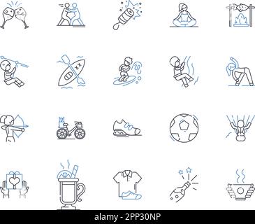 Collezione di icone della linea di occupazione del tempo libero. Scrittura, Pittura, Giardinaggio, Escursionismo, lettura, Cottura, lavorazione a maglia vettoriale e illustrazione lineare. Cucire Illustrazione Vettoriale