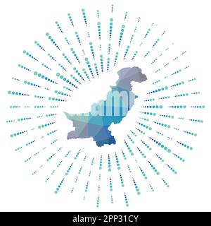 Forma del Pakistan, sunburst poligonale. Mappa del paese con coloratissime razze. Pakistan illustrazione in digitale, tecnologia, internet, rete sty Illustrazione Vettoriale