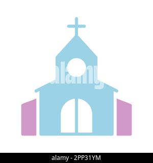 Chiesa con croce isolata glifo icona. Illustrazione vettoriale, elementi romantici. Adesivo, patch, badge, carta matrimoniale, San Valentino Illustrazione Vettoriale