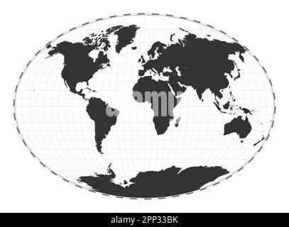 Mappa del mondo vettoriale. Fahey proiezione pseudocilindrica. Mappa geografica del mondo con linee di latitudine e longitudine. Centrato a 0deg longitudine. Vect Illustrazione Vettoriale