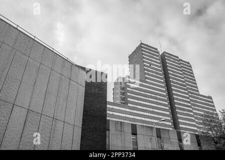 Gli appartamenti del Victoria Centre a Nottingham, Inghilterra, sono stati progettati da Arthur Swift e completati nel 1972. Sono un esempio di architettura brutalista. Foto Stock