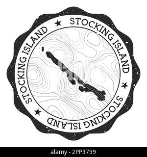 Francobollo all'aperto di Stocking Island. Adesivo rotondo con mappa con isolini topografici. Illustrazione vettoriale. Può essere utilizzato come insegna, logotipo, etichetta, stickke Illustrazione Vettoriale