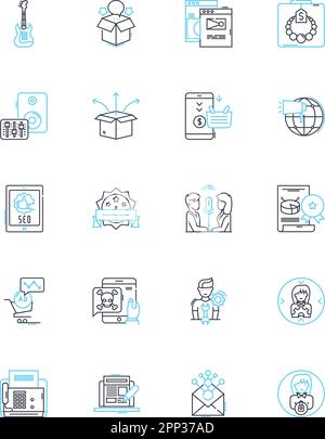 Set di icone lineari per agenzie di vendita. Prospecting, Cold Calling, Pitching, negoziazione, chiusura, Generazione di lead, vettore e concetto di linea di gestione della pipeline Illustrazione Vettoriale