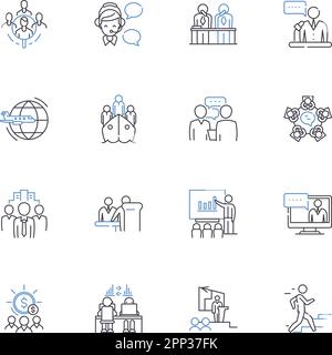 Collezione di icone linea di miglioramento della reputazione. Immagine, fiducia, branding, influenza, credibilità, Prestige, RESPECT vettoriale e illustrazione lineare Illustrazione Vettoriale