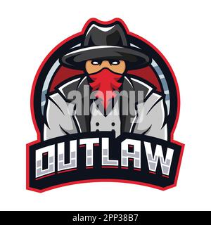 OUTLAW COWBOY MASCOT LOGO DESIGN. Illustrazione Vettoriale