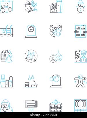 Set di icone lineari per gallerie d'arte. Mostra, capolavoro, scultura, tela, Pittura, Astratto, linea vettoriale contemporanea e segni concettuali. Vintage Illustrazione Vettoriale