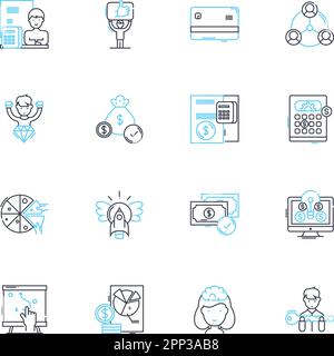 Cyber Funding icone lineari set. Criptovaluta, Blockchain, Crowdfunding, Fundraiser, investimento, Segnali finanziari, di linea di tecnologia e di concetto Illustrazione Vettoriale