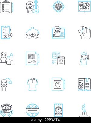 Icone lineari del sito di lavoro impostate. Occupazione, carriera, lavoro, assunzione, reclutamento, Elenchi, vettore di linea di opportunità e segnali di concetto. Aperture,Ricerca,Riprendi Illustrazione Vettoriale