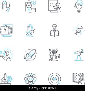 Set di icone lineari digitali per università. E-learning, Corsi online, classi virtuali, formazione a distanza, Webinar, Conferenze online, videoconferenze Illustrazione Vettoriale