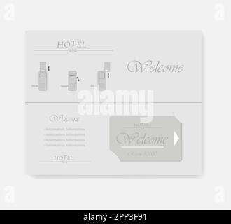 Chiave della camera dell'hotel. Opuscolo ripiegato a metà KeyCard con slot. Modello vettore. Illustrazione Vettoriale