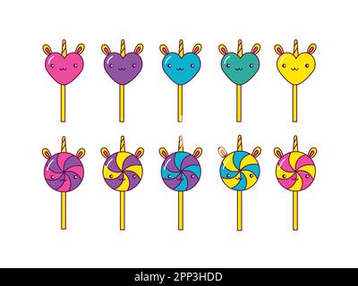 Disegno vettoriale di una varietà di caramelle su un bastone Illustrazione Vettoriale