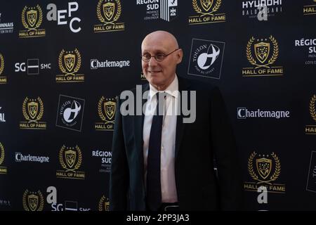 Tolone, Francia. 18th Apr, 2023. Bernard Laporte assiste alla Hall of Fame del Rugby Club Toulonnais (RCT) a Tolone. Il Rugby Club Toulonnais (RCT) presenta la prima Rugby Hall of Fame inducendo otto giocatori durante una serata di gala allo Zenith di Tolone. (Foto di Laurent Coust/SOPA Images/Sipa USA) Credit: Sipa USA/Alamy Live News Foto Stock