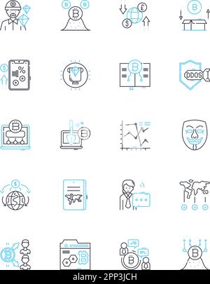 Set di icone lineari peer-to-peer per il prestito. Investimento, prestito, Crowdfunding, interesse, prosperità, Collaborazione, vettore di linea di prestiti e segnali di concetto Illustrazione Vettoriale